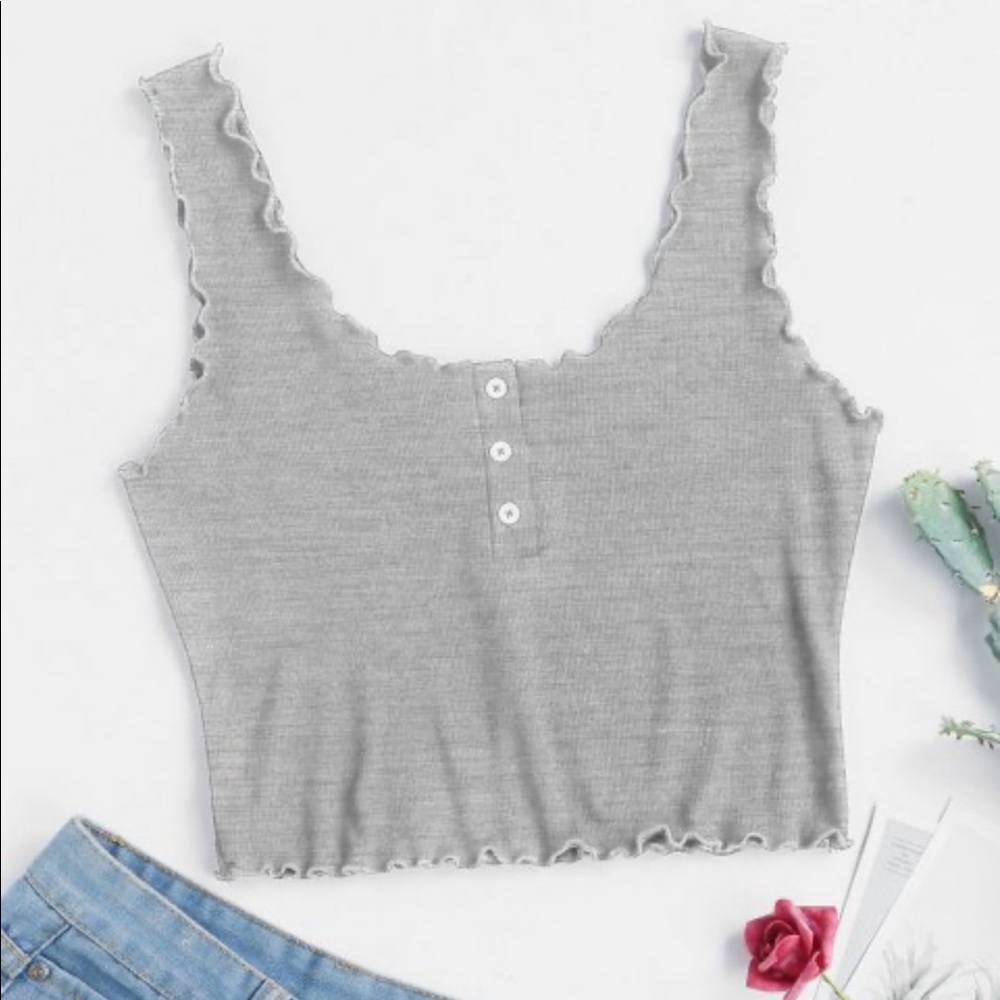 ZAFUL Lettuce Trim Buttoned Crop Tank Top